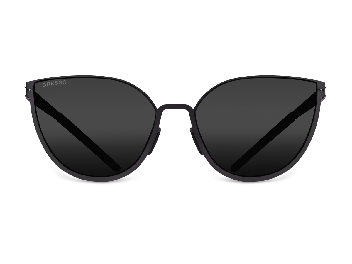 Черные женские солнцезащитные очки GRESSO Faena, бабочка, изготовленные из титана, с поляризационными линзами Zeiss #color_серый монолит