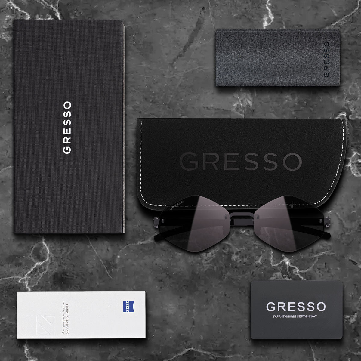 Безоправные солнцезащитные очки GRESSO Portofino, изготовленные из титана, с поляризационными линзами Zeiss