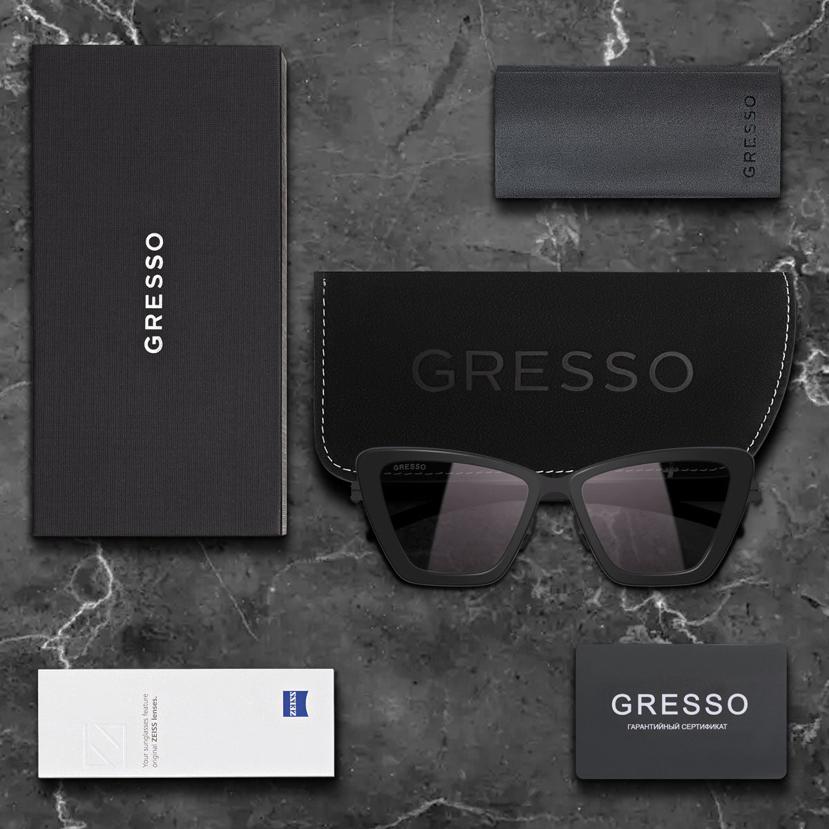 Черные женские солнцезащитные очки GRESSO Rivoli, бабочка, изготовленные из титана, с поляризационными линзами Zeiss
