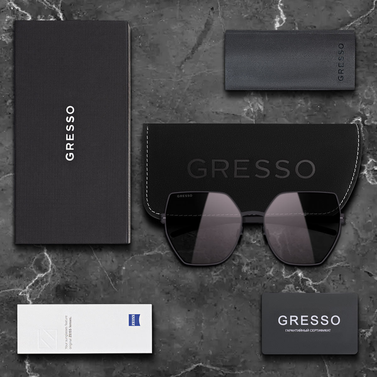 Черные женские солнцезащитные очки GRESSO Valletta, бабочка, изготовленные из титана, с поляризационными линзами Zeiss