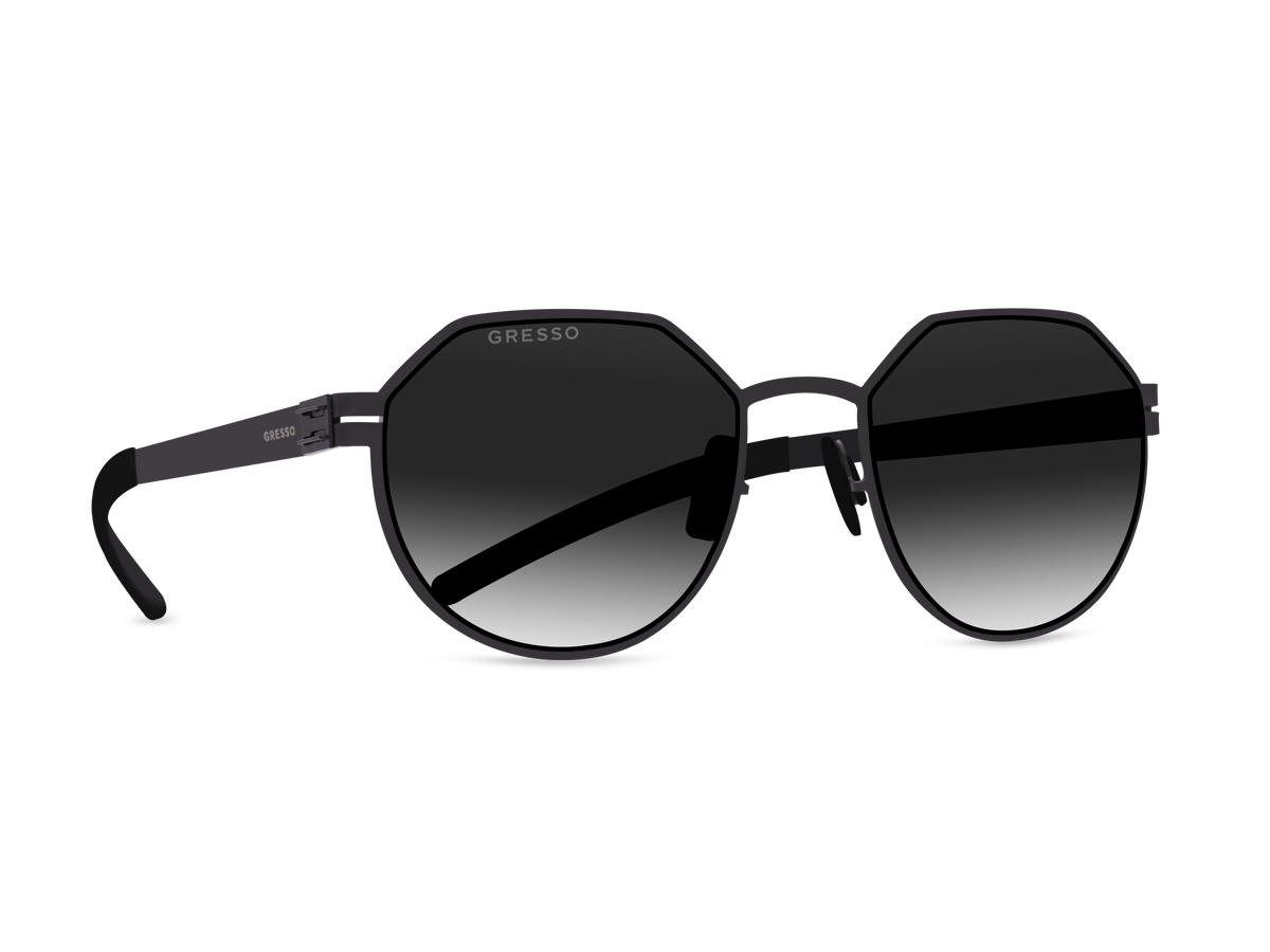 Черные женские солнцезащитные очки GRESSO Arizona, круглые, изготовленные из титана, с поляризационными линзами Zeiss #color_серый градиент