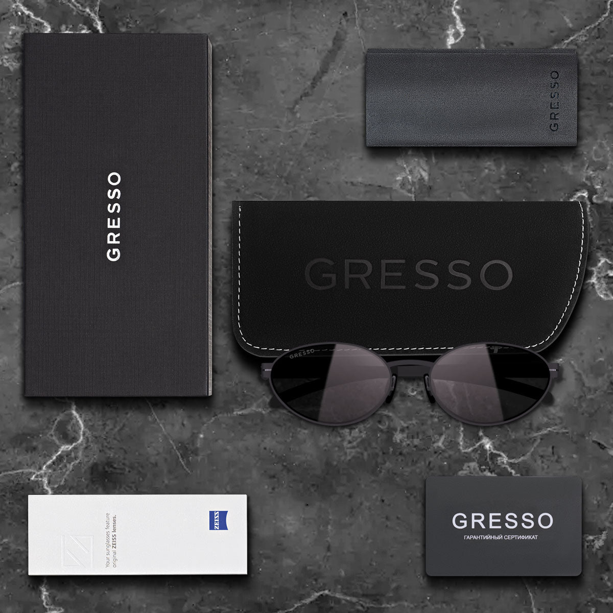 Черные женские солнцезащитные очки GRESSO Capri, круглые, изготовленные из титана, с поляризационными линзами Zeiss