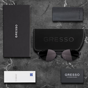 Черные женские солнцезащитные очки GRESSO Capri, круглые, изготовленные из титана, с поляризационными линзами Zeiss