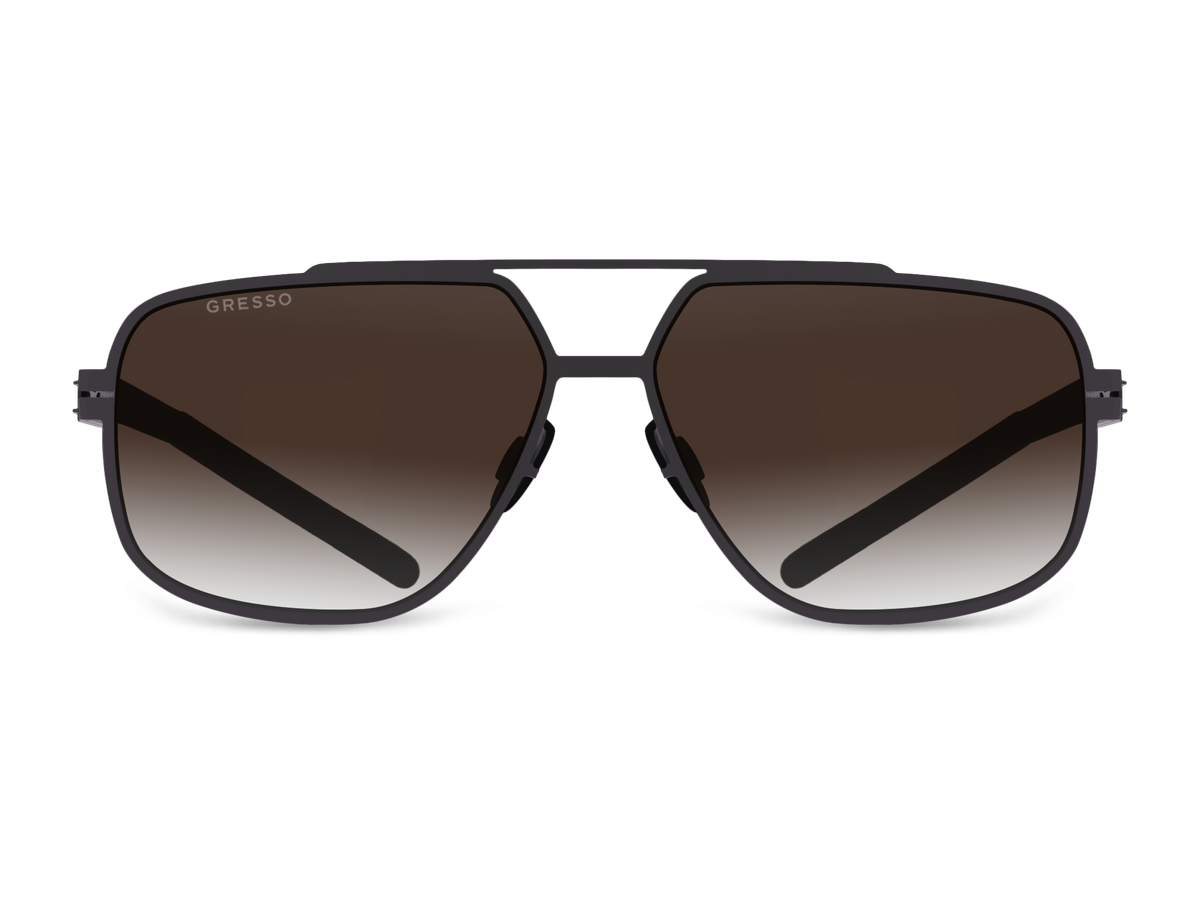 Черные мужские солнцезащитные очки GRESSO Chicago в стиле авиатор, изготовленные из титана, с поляризационными линзами Zeiss #color_коричневый градиент