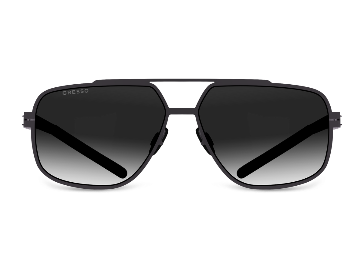 Черные мужские солнцезащитные очки GRESSO Chicago в стиле авиатор, изготовленные из титана, с поляризационными линзами Zeiss #color_серый градиент
