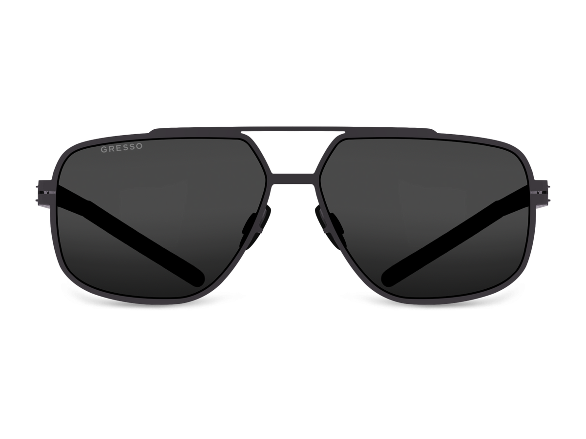 Черные мужские солнцезащитные очки GRESSO Chicago в стиле авиатор, изготовленные из титана, с поляризационными линзами Zeiss #color_серый монолит