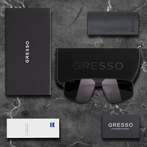 Черные мужские солнцезащитные очки GRESSO Courchevel, маска, изготовленные из титана, с поляризационными линзами Zeiss