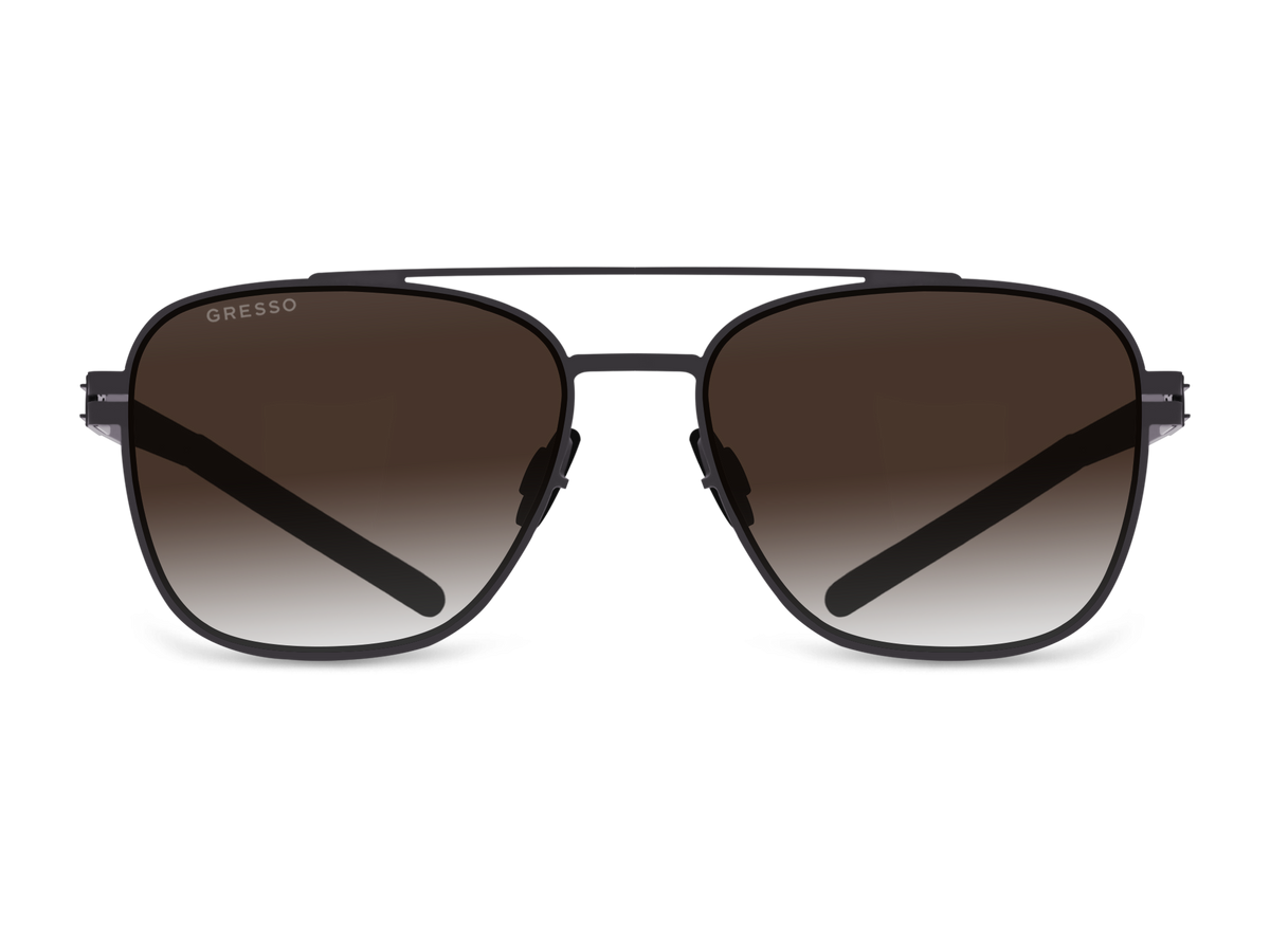 Черные мужские солнцезащитные очки GRESSO Dublin в стиле авиатор, изготовленные из титана, с поляризационными линзами Zeiss #color_коричневый градиент
