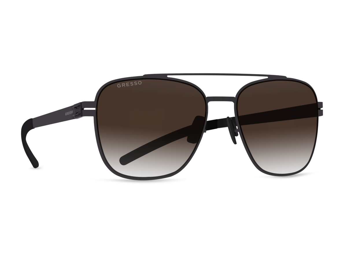Черные мужские солнцезащитные очки GRESSO Dublin в стиле авиатор, изготовленные из титана, с поляризационными линзами Zeiss #color_коричневый градиент