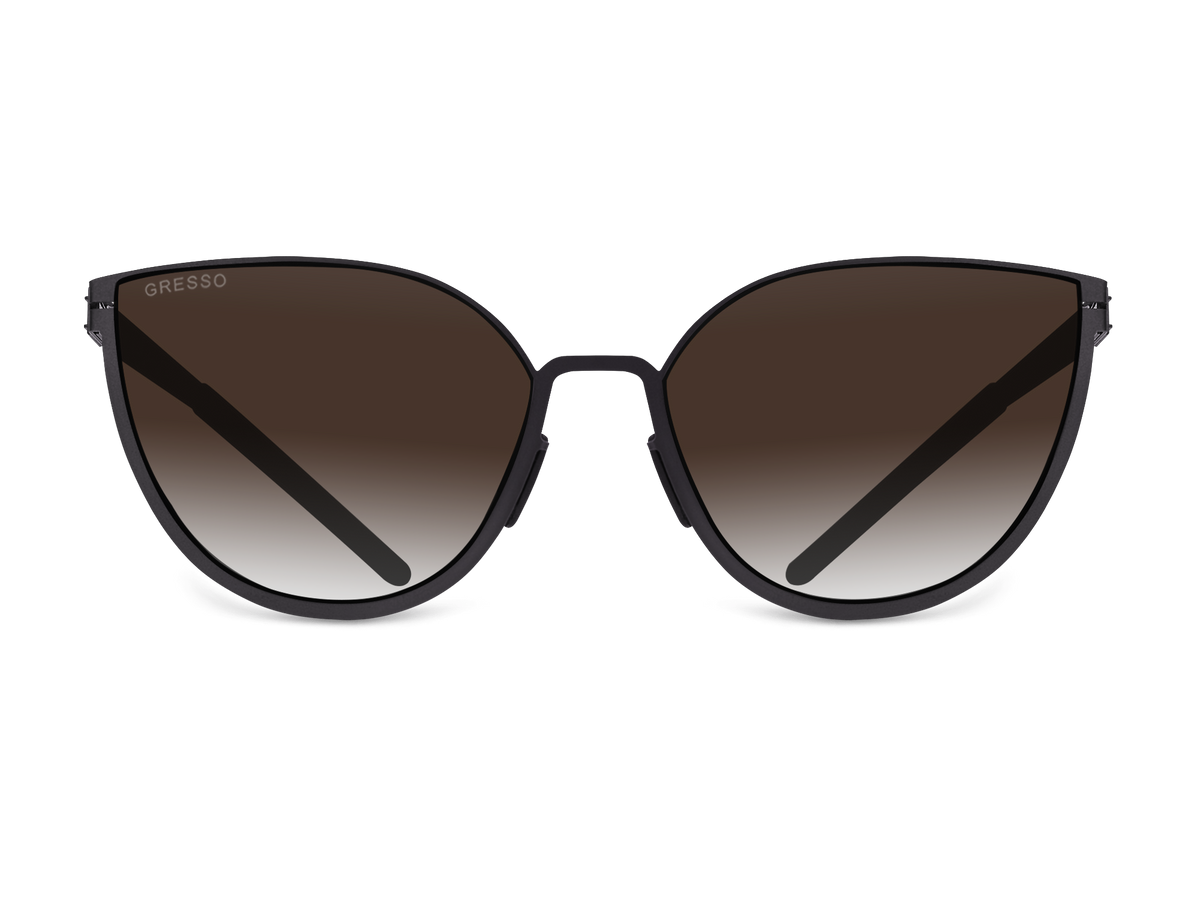 Черные женские солнцезащитные очки GRESSO Faena, бабочка, изготовленные из титана, с поляризационными линзами Zeiss #color_коричневый градиент