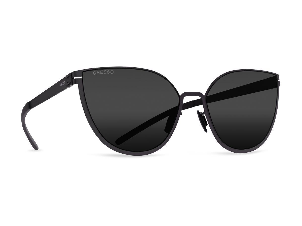 Черные женские солнцезащитные очки GRESSO Faena, бабочка, изготовленные из титана, с поляризационными линзами Zeiss #color_серый монолит