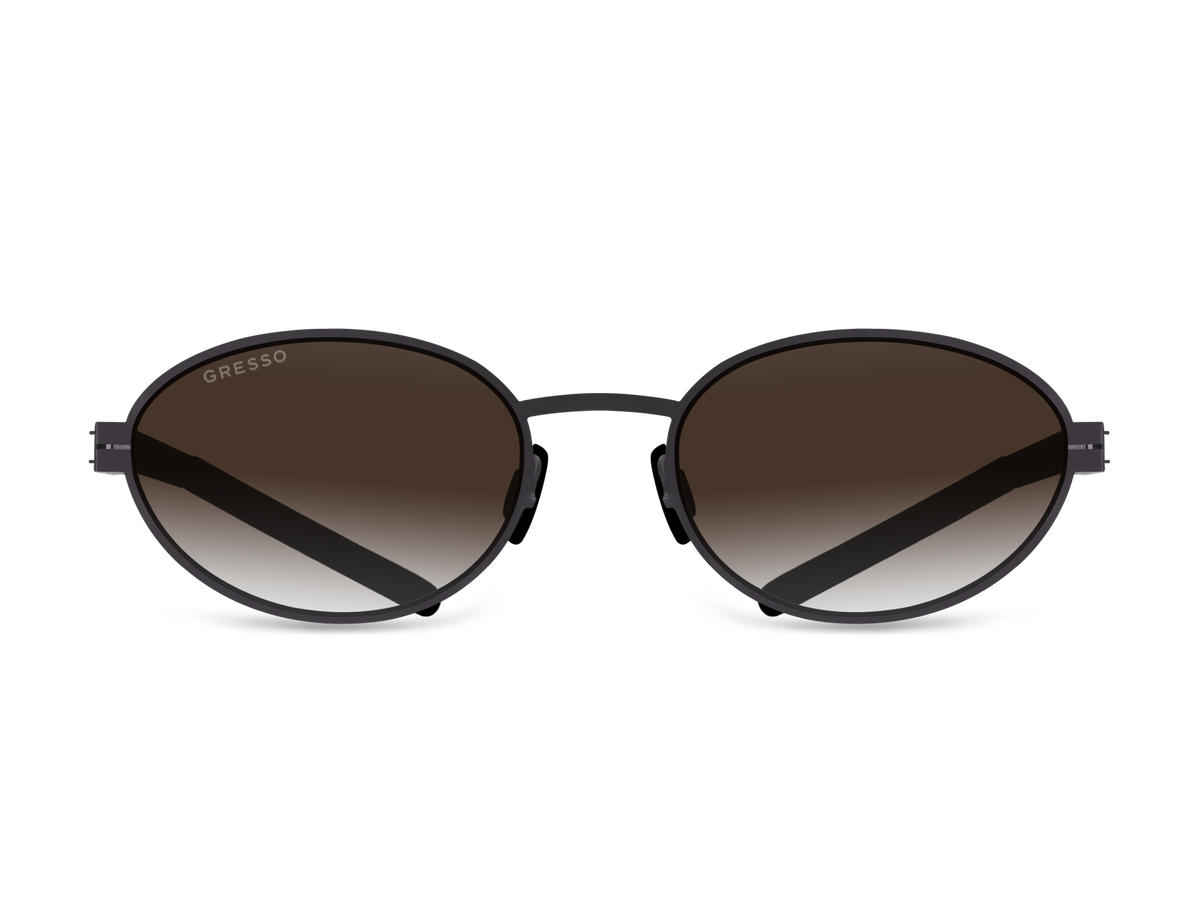 Черные женские солнцезащитные очки GRESSO Gwyneth, круглые, изготовленные из титана, с поляризационными линзами Zeiss #color_коричневый градиент