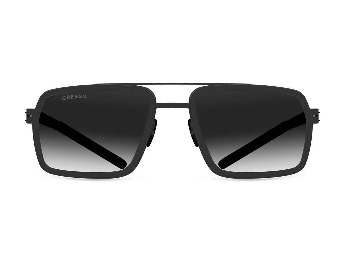 Черные мужские солнцезащитные очки GRESSO Helsinki в стиле авиатор, изготовленные из титана, с поляризационными линзами Zeiss #color_серый градиент