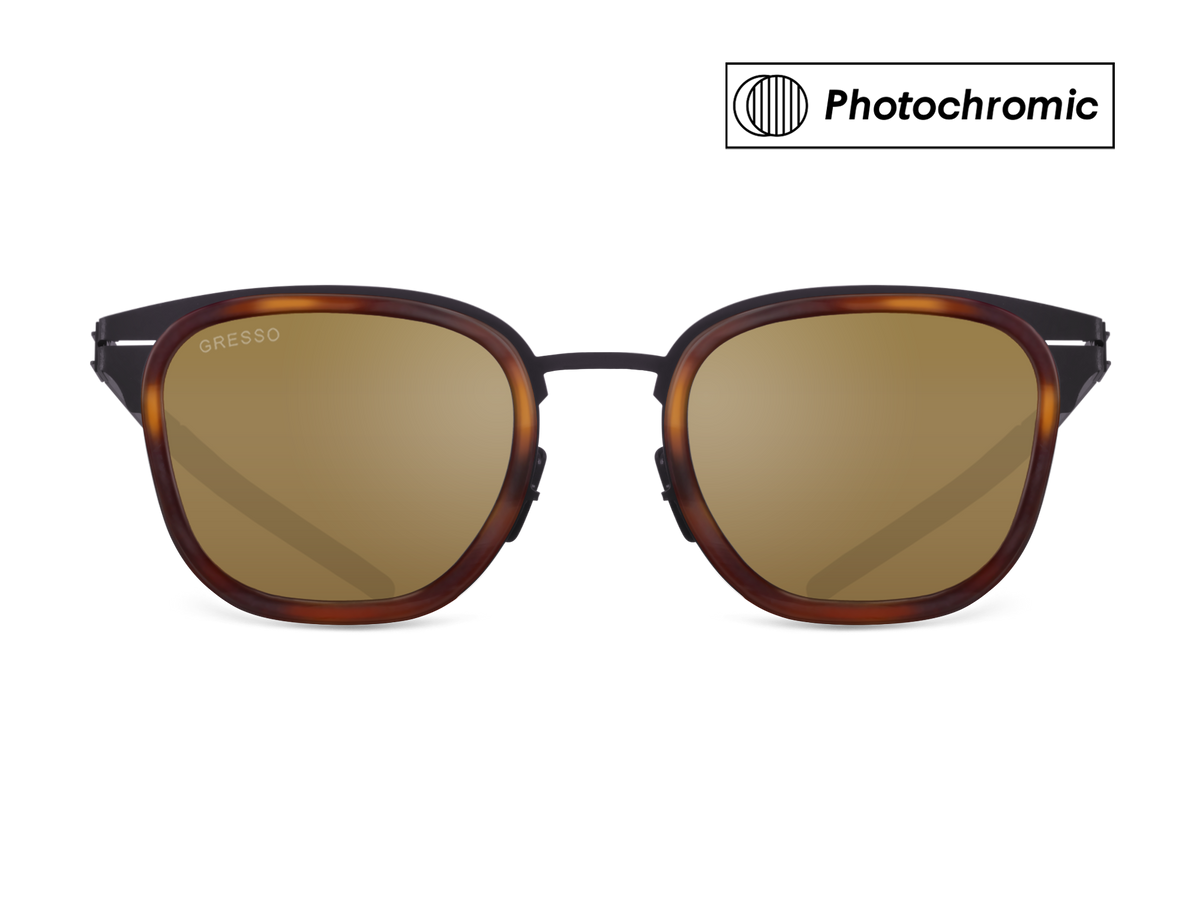 Черные мужские солнцезащитные очки-хамелеоны Monaco, вайфареры, изготовленные из титана, с фотохромными линзами Zeiss #color_коричневый монолит / фотохром