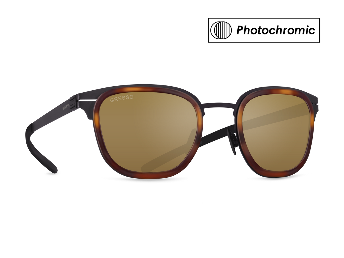 Черные мужские солнцезащитные очки-хамелеоны Monaco, вайфареры, изготовленные из титана, с фотохромными линзами Zeiss #color_коричневый монолит / фотохром