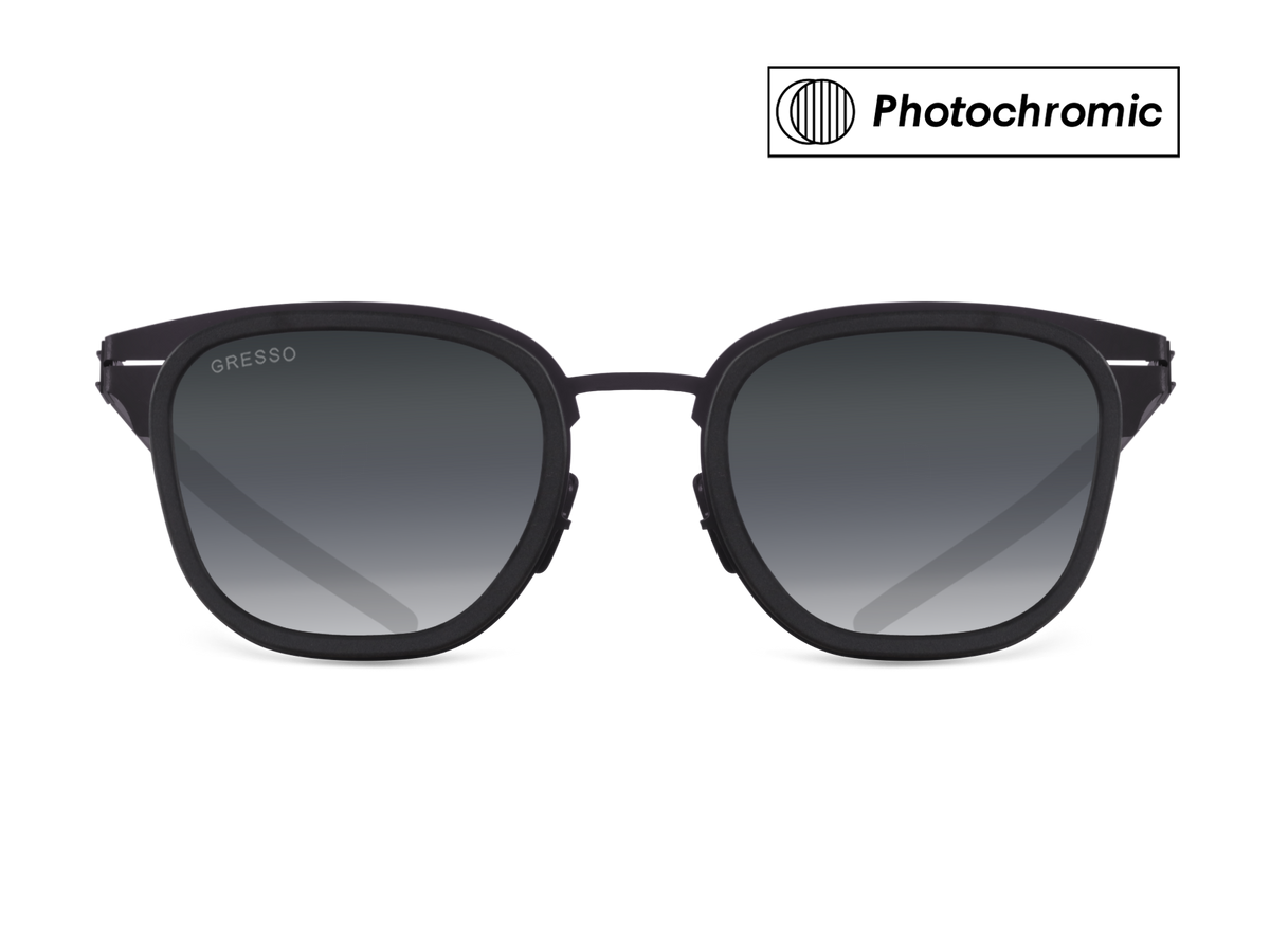 Черные мужские солнцезащитные очки-хамелеоны Monaco, вайфареры, изготовленные из титана, с фотохромными линзами Zeiss #color_серый монолит / фотохром