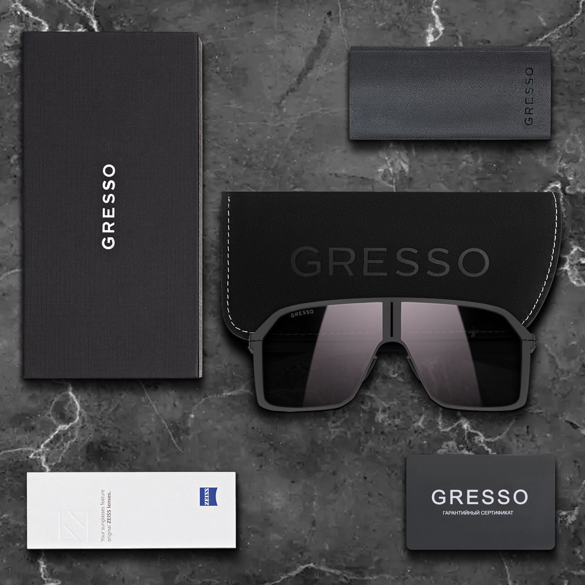 Черные мужские солнцезащитные очки GRESSO Nevada, маска, изготовленные из титана, с поляризационными линзами Zeiss