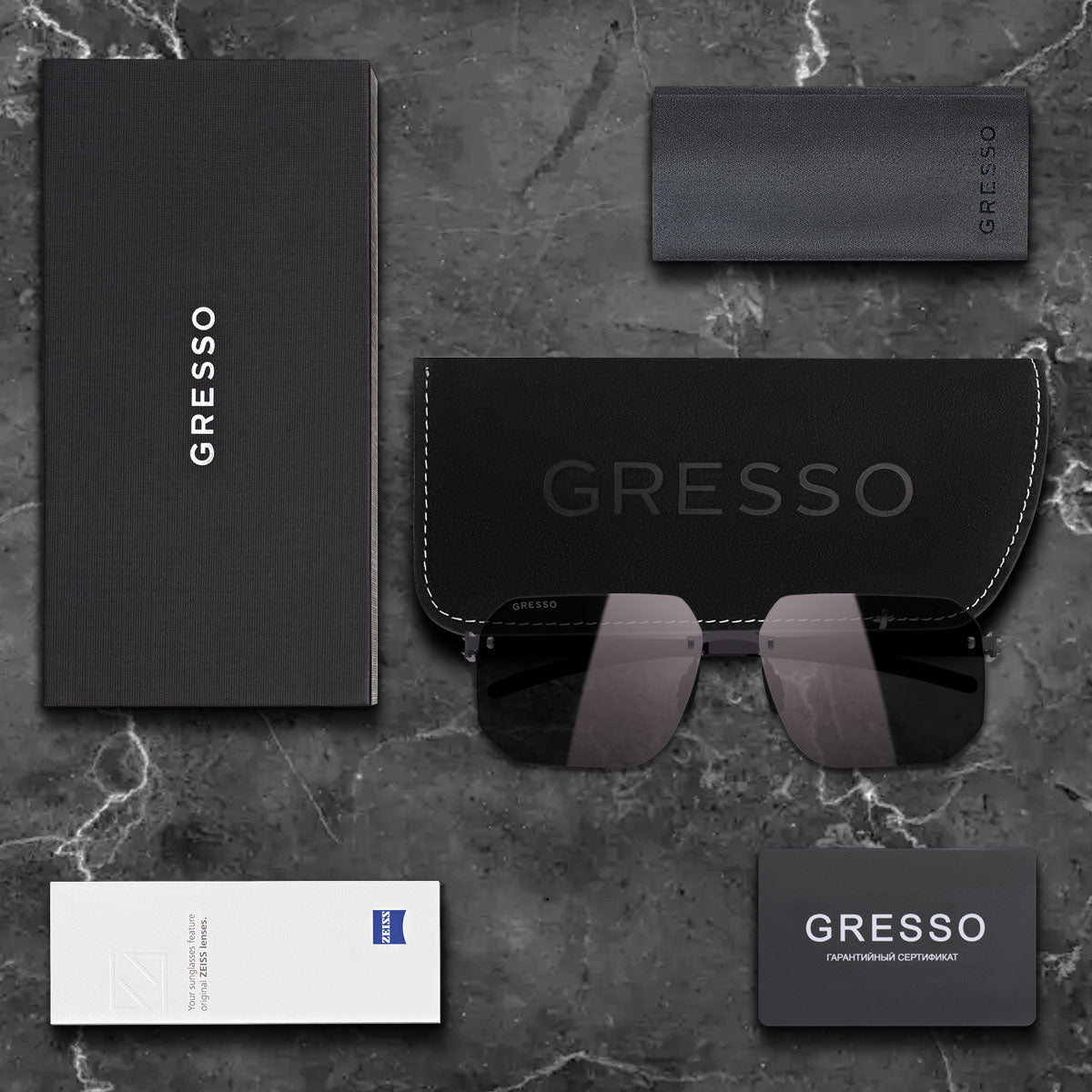Безоправные солнцезащитные очки GRESSO New York, прямоугольные, изготовленные из титана, с поляризационными линзами Zeiss