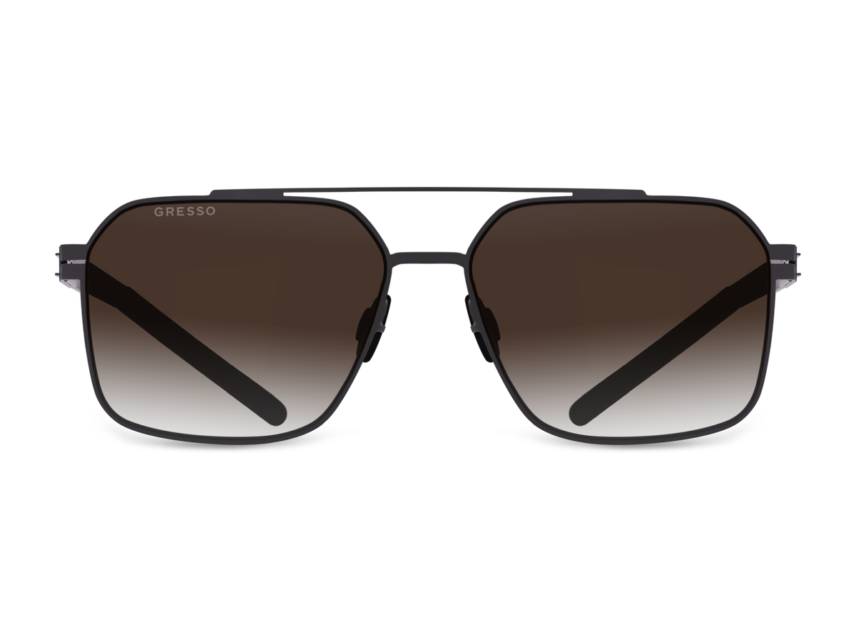 Черные мужские солнцезащитные очки GRESSO Portland в стиле авиатор, изготовленные из титана, с поляризационными линзами Zeiss #color_коричневый градиент