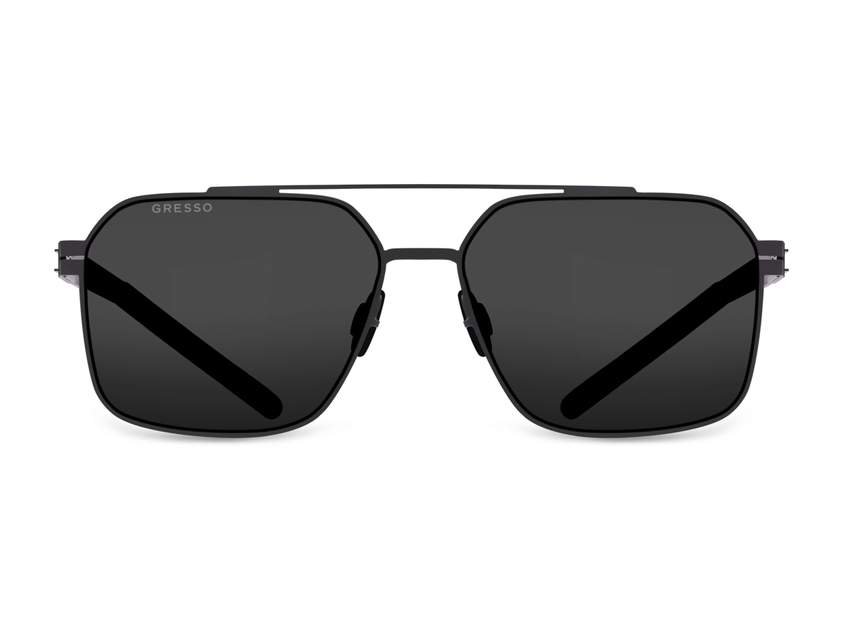 Черные мужские солнцезащитные очки GRESSO Portland в стиле авиатор, изготовленные из титана, с поляризационными линзами Zeiss #color_серый монолит