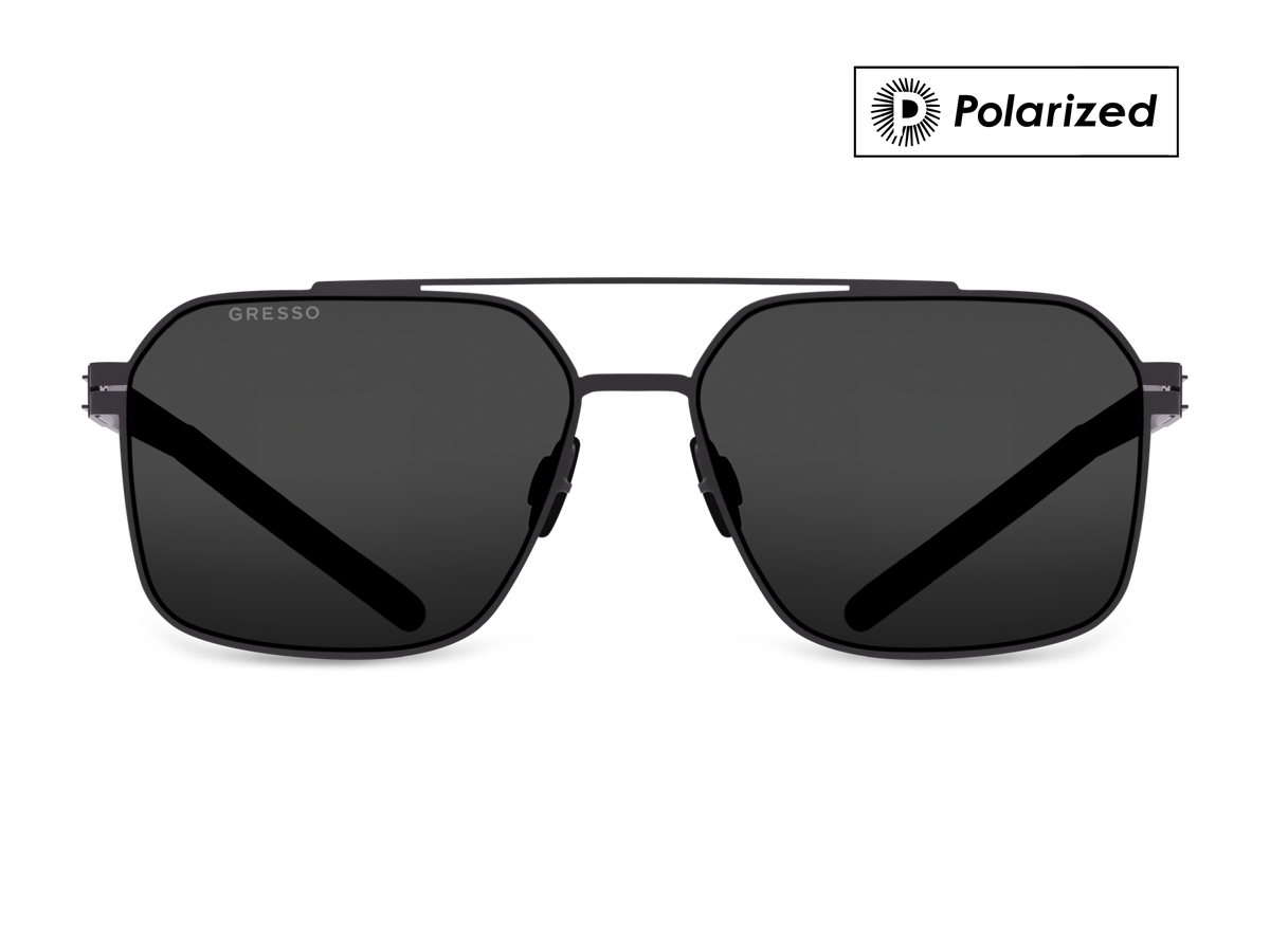 Черные мужские солнцезащитные очки GRESSO Portland в стиле авиатор, изготовленные из титана, с поляризационными линзами Zeiss #color_серый монолит / поляризация