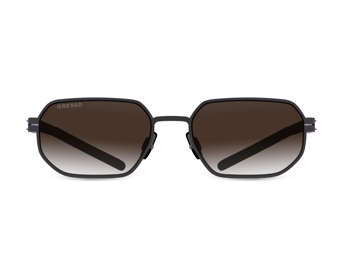 Черные мужские и женские солнцезащитные очки GRESSO Soho, геометрия, изготовленные из титана, с поляризационными линзами Zeiss #color_коричневый градиент