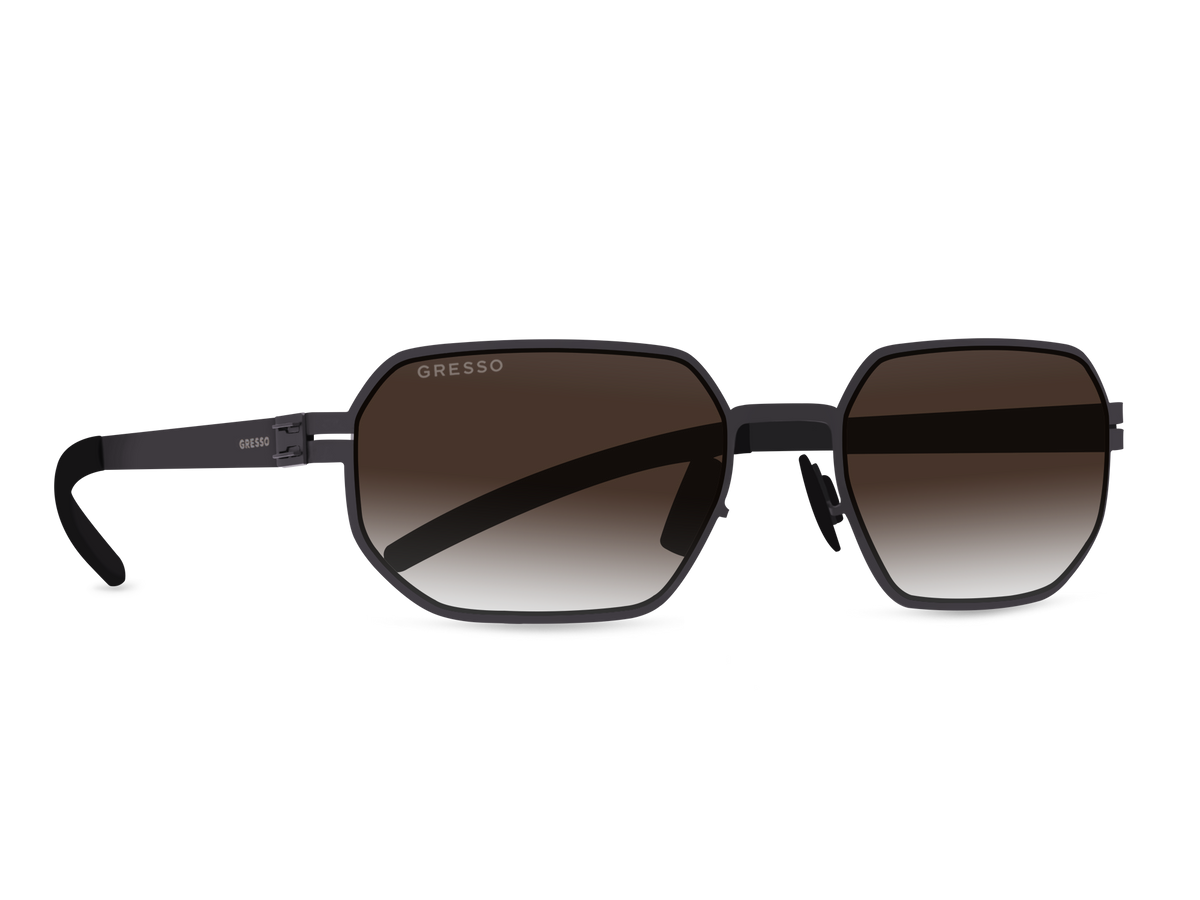 Черные мужские и женские солнцезащитные очки GRESSO Soho, геометрия, изготовленные из титана, с поляризационными линзами Zeiss #color_коричневый градиент