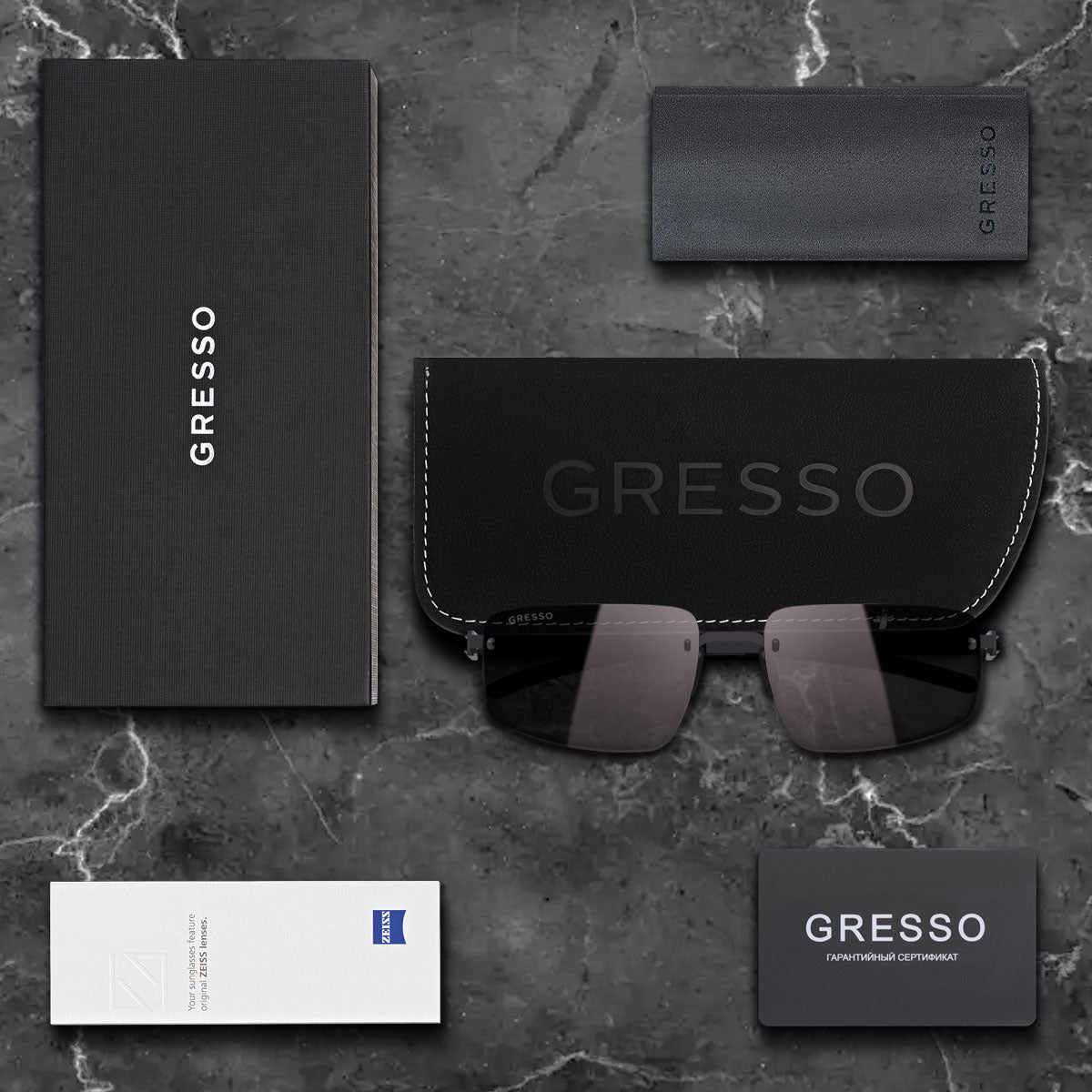 Безоправные солнцезащитные очки GRESSO Sydney, прямоугольные, изготовленные из титана, с поляризационными линзами Zeiss