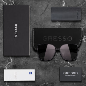 Черные женские солнцезащитные очки GRESSO Toscana, бабочка, изготовленные из титана, с поляризационными линзами Zeiss