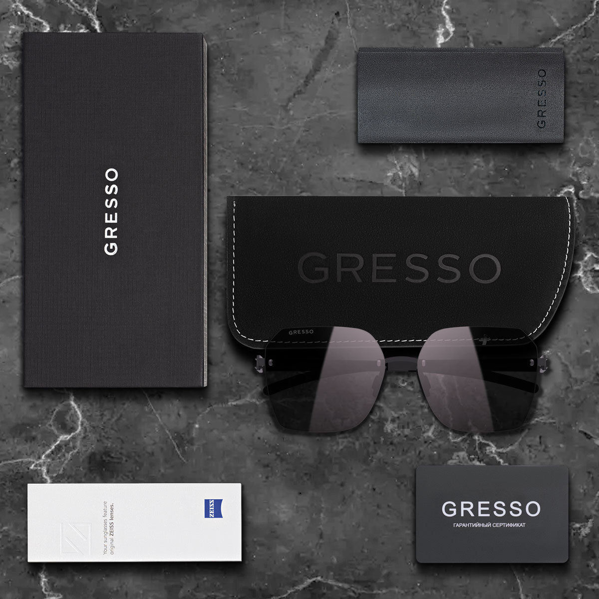 Безоправные солнцезащитные очки GRESSO Valencia, изготовленные из титана, с поляризационными линзами Zeiss